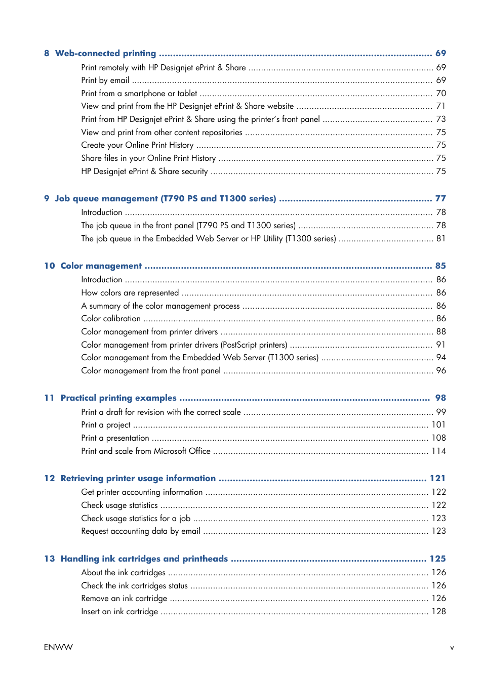 HP Designjet T1300 ePrinter User Manual | Page 5 / 224