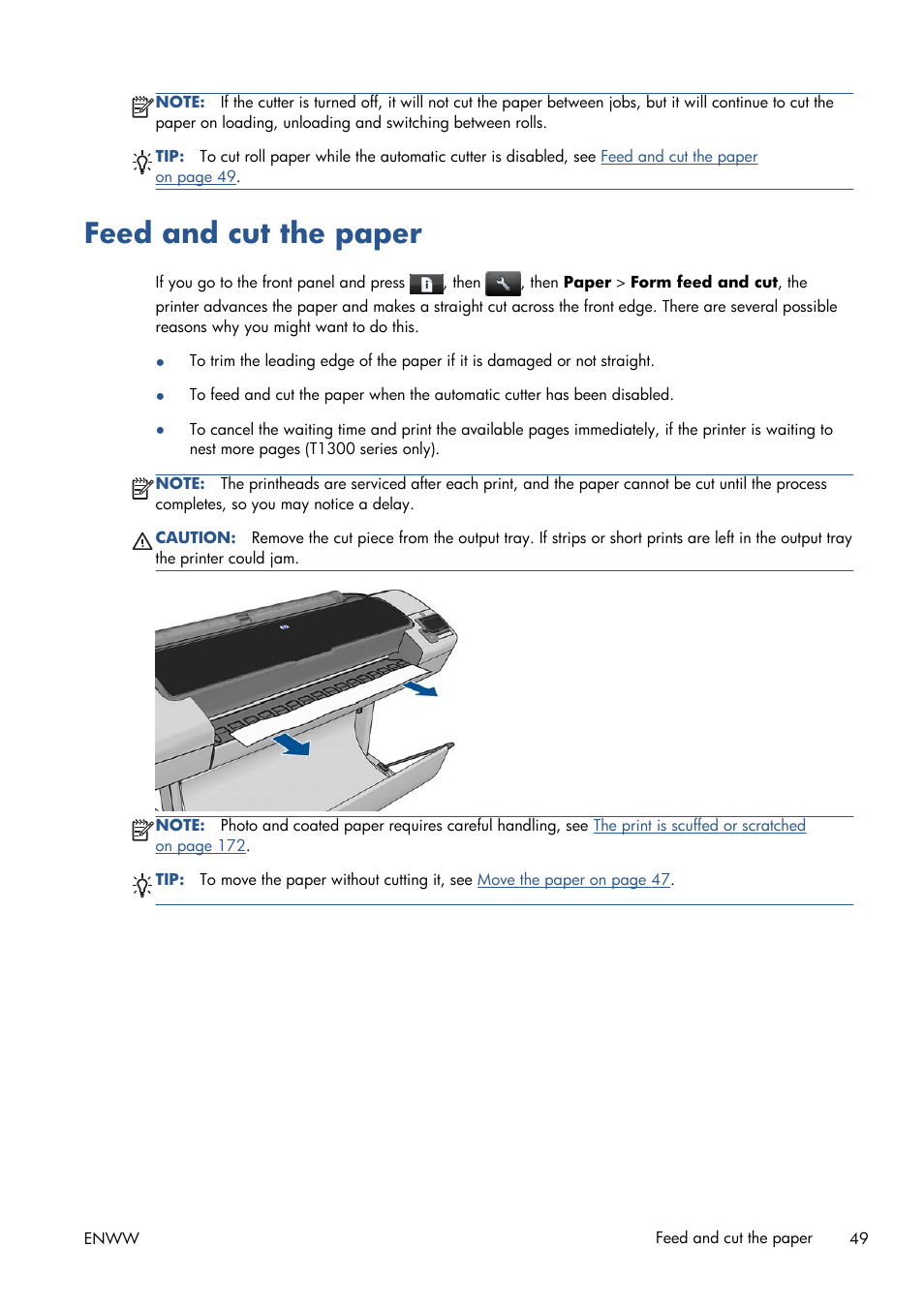 Feed and cut the paper | HP Designjet T1300 ePrinter User Manual | Page 57 / 224