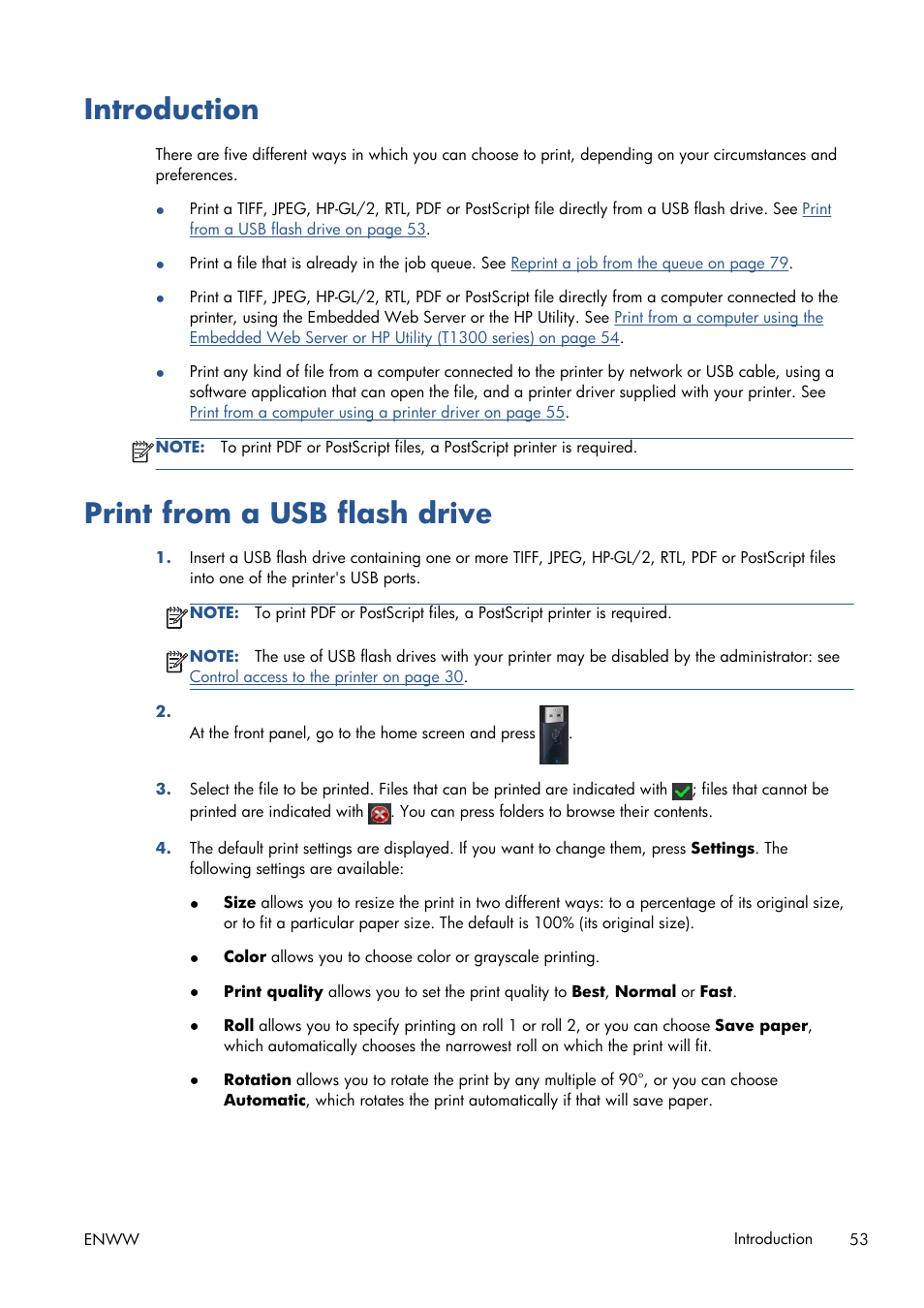 Introduction, Print from a usb flash drive, Introduction print from a usb flash drive | HP Designjet T1300 ePrinter User Manual | Page 61 / 224