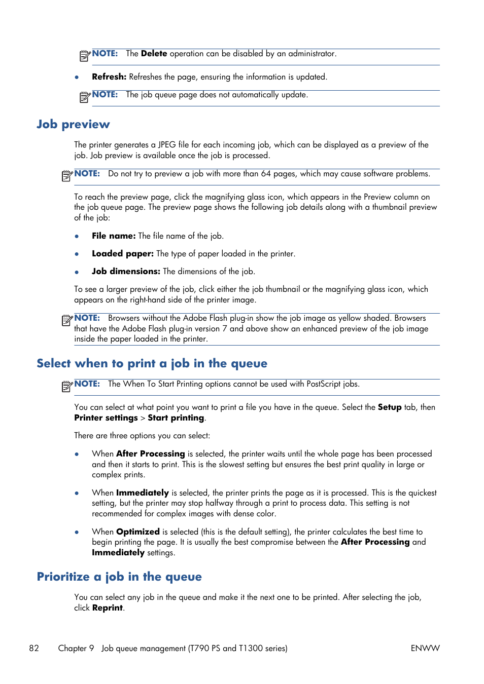 Job preview, Select when to print a job in the queue, Prioritize a job in the queue | Select when to print a job in, Then | HP Designjet T1300 ePrinter User Manual | Page 90 / 224