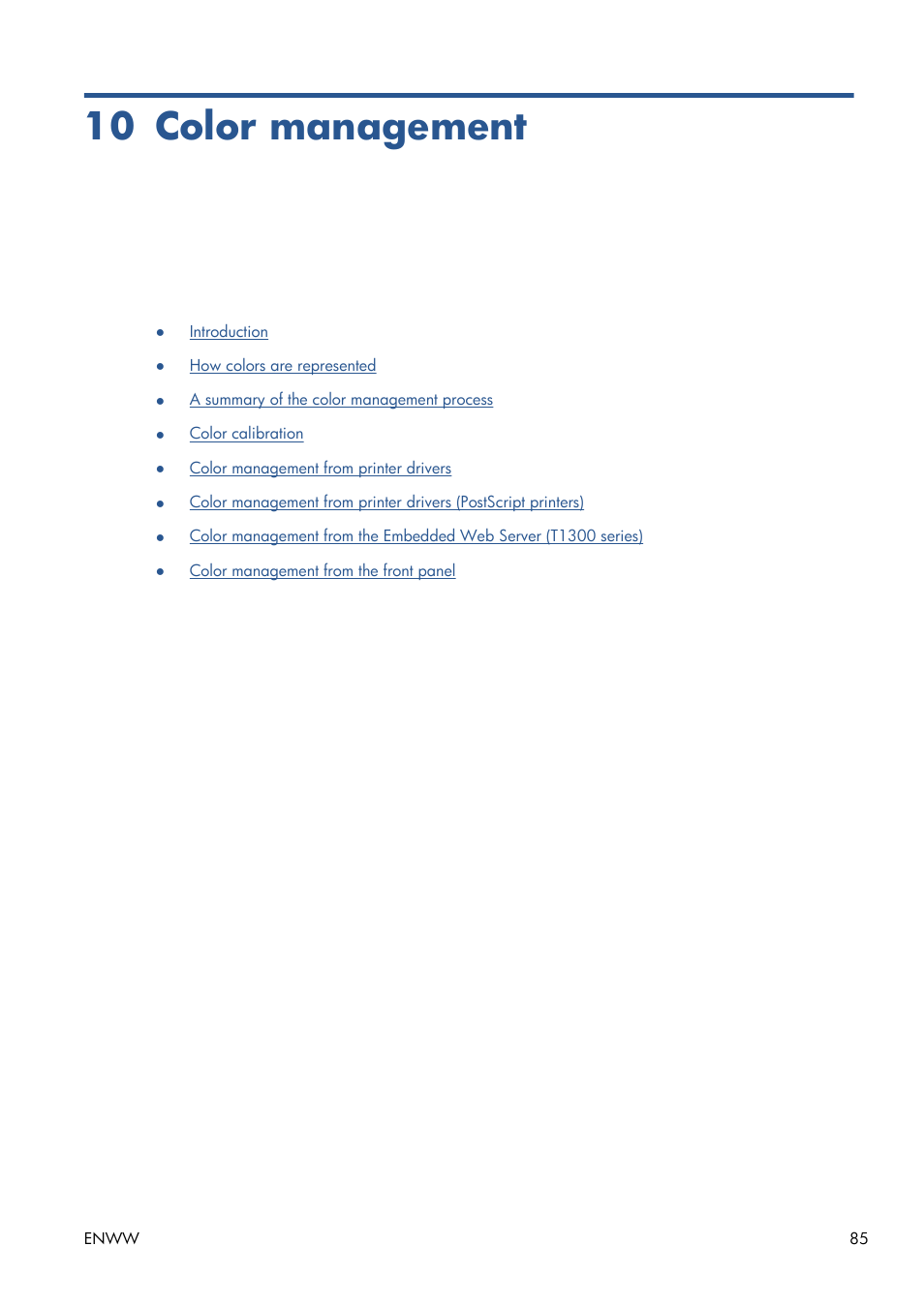 Color management, 10 color management | HP Designjet T1300 ePrinter User Manual | Page 93 / 224