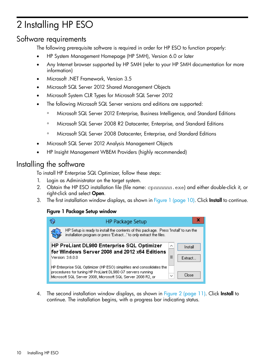 2 installing hp eso, Software requirements, Installing the software | Software requirements installing the software | HP ProLiant DL980 G7 Server User Manual | Page 10 / 82