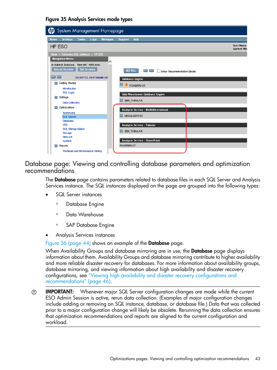 Viewing and controlling database parameters and | HP ProLiant DL980 G7 Server User Manual | Page 43 / 82