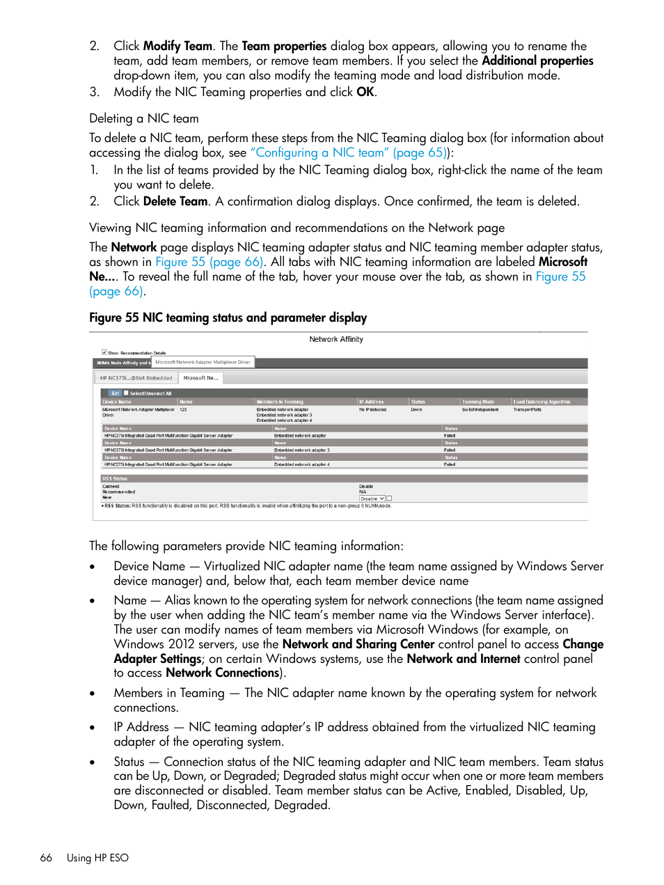 Deleting a nic team | HP ProLiant DL980 G7 Server User Manual | Page 66 / 82