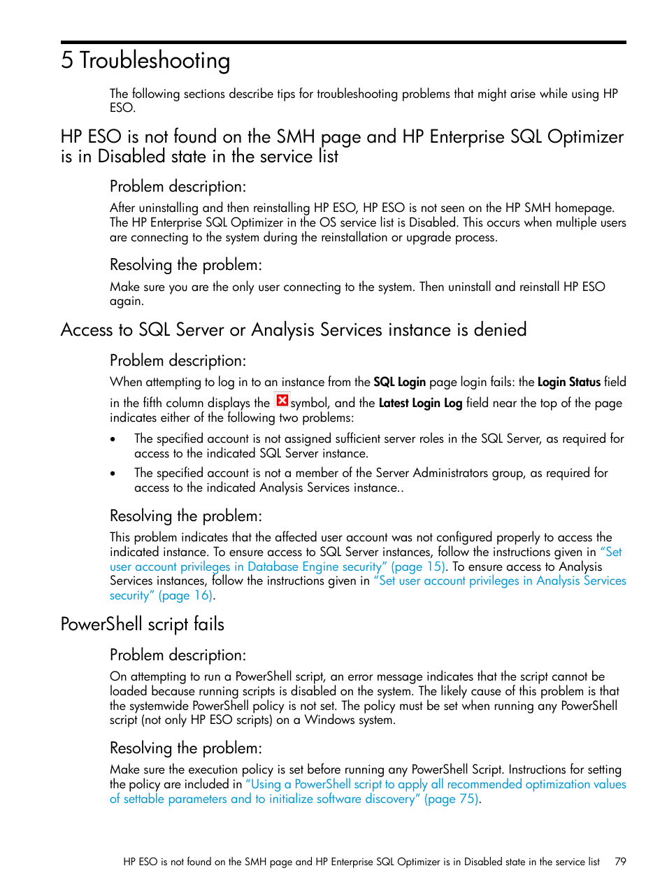 5 troubleshooting, Powershell script fails | HP ProLiant DL980 G7 Server User Manual | Page 79 / 82