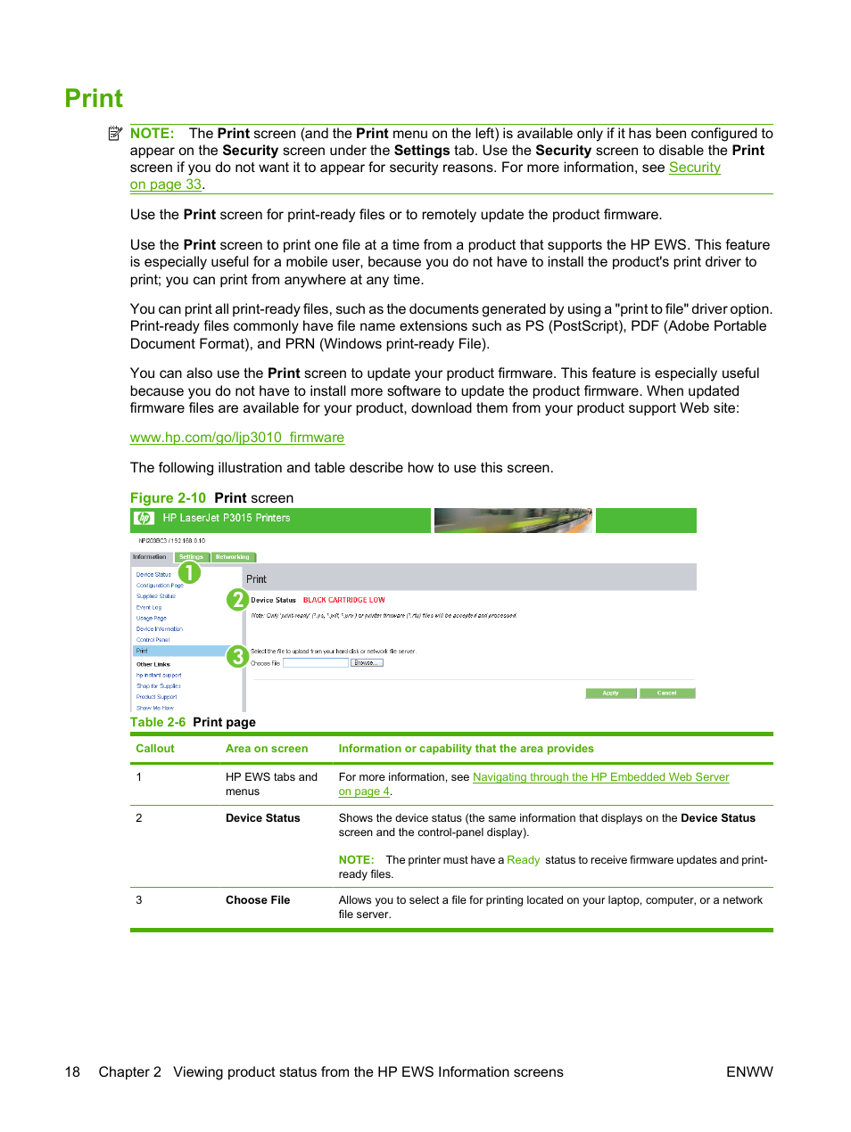 Print, Figure 2-10 print screen | HP Laserjet p3010 User Manual | Page 28 / 74