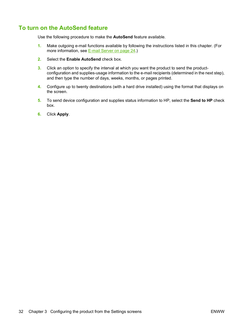 To turn on the autosend feature | HP Laserjet p3010 User Manual | Page 42 / 74