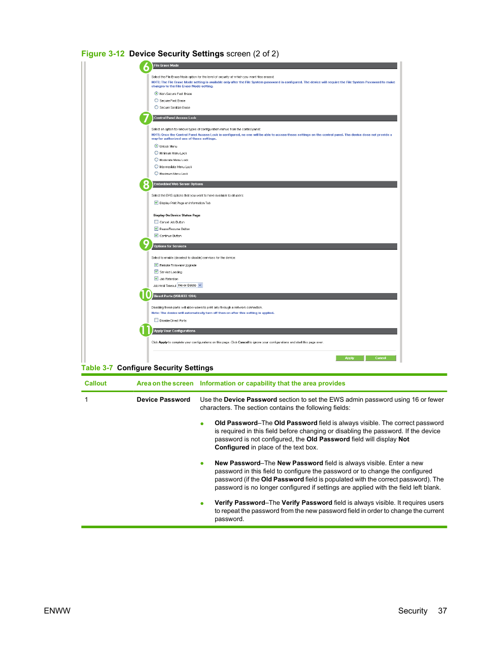 Table 3-7 configure security settings | HP Laserjet p3010 User Manual | Page 47 / 74