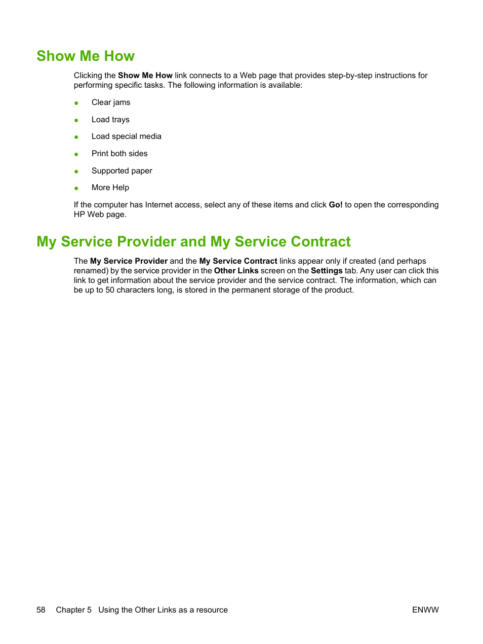 Show me how, My service provider and my service contract, My service provider and my | HP Laserjet p3010 User Manual | Page 68 / 74
