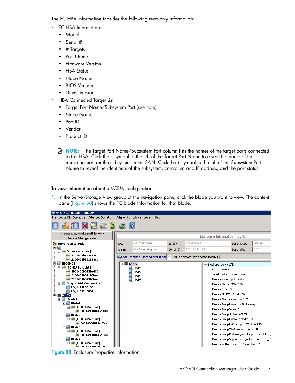 88 enclosure properties information | HP 8.20q Fibre Channel Switch User Manual | Page 117 / 162