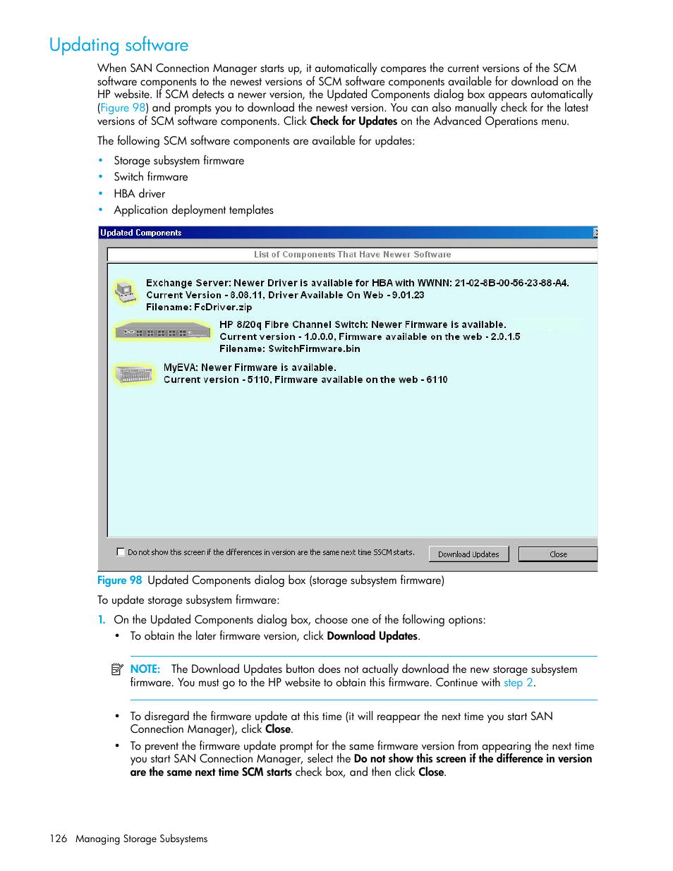 Updating software | HP 8.20q Fibre Channel Switch User Manual | Page 126 / 162