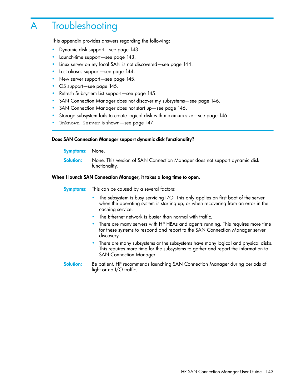 Troubleshooting, A troubleshooting, N in | Atroubleshooting | HP 8.20q Fibre Channel Switch User Manual | Page 143 / 162