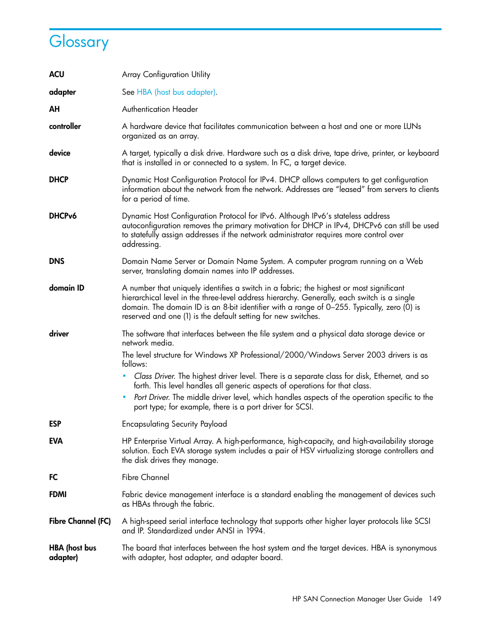 Glossary | HP 8.20q Fibre Channel Switch User Manual | Page 149 / 162