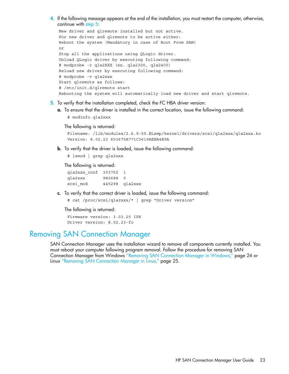 Removing san connection manager | HP 8.20q Fibre Channel Switch User Manual | Page 23 / 162