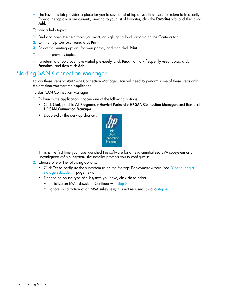 Starting san connection manager | HP 8.20q Fibre Channel Switch User Manual | Page 32 / 162