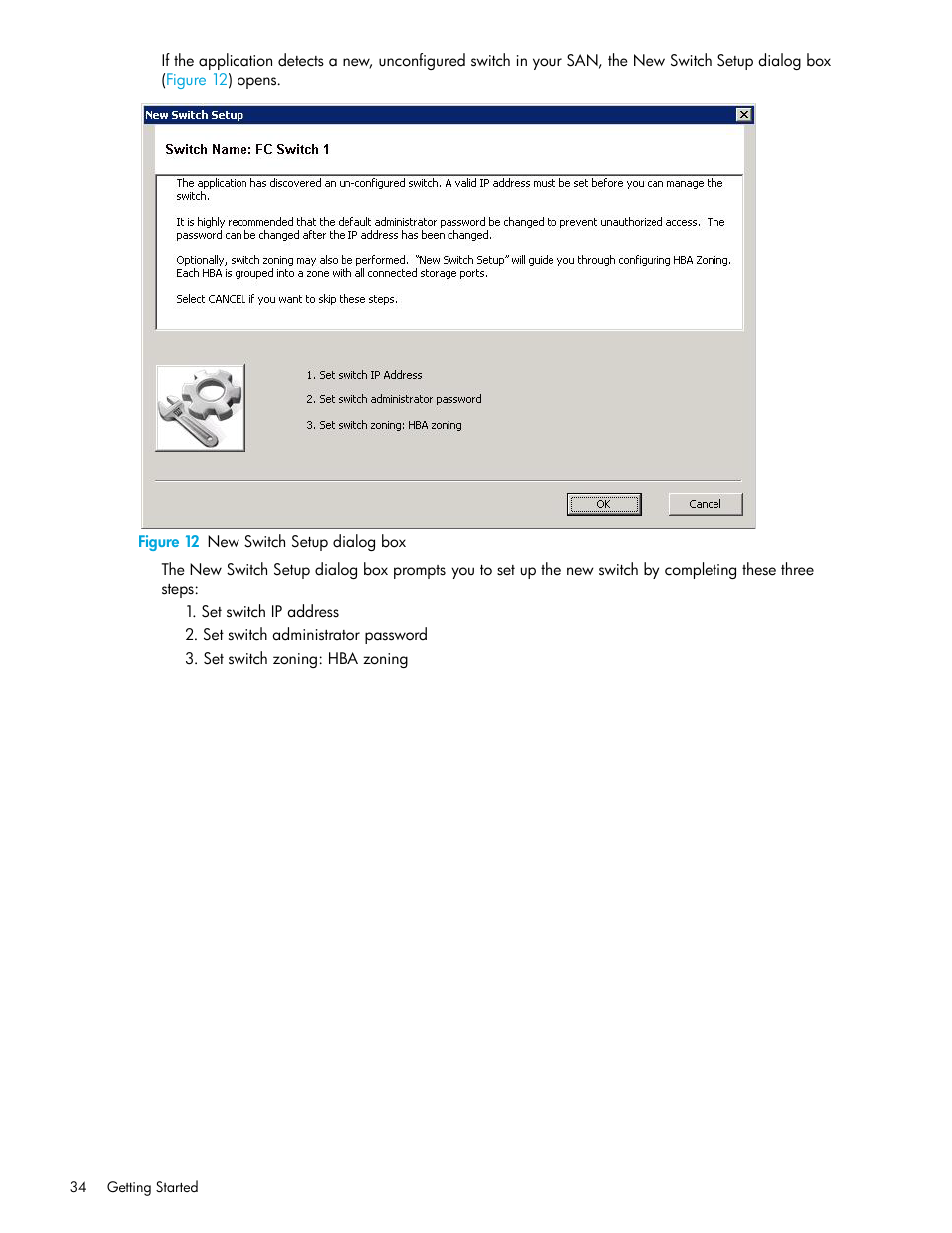 12 new switch setup dialog box | HP 8.20q Fibre Channel Switch User Manual | Page 34 / 162