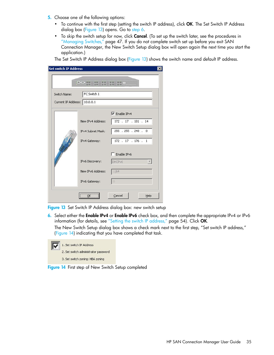 14 first step of new switch setup completed | HP 8.20q Fibre Channel Switch User Manual | Page 35 / 162