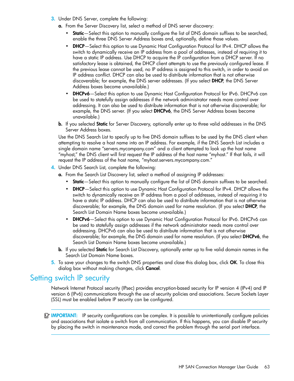 Setting switch ip security | HP 8.20q Fibre Channel Switch User Manual | Page 63 / 162