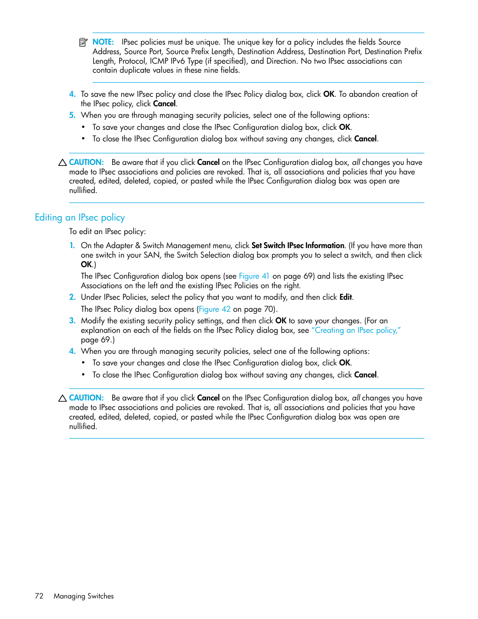 Editing an ipsec policy | HP 8.20q Fibre Channel Switch User Manual | Page 72 / 162