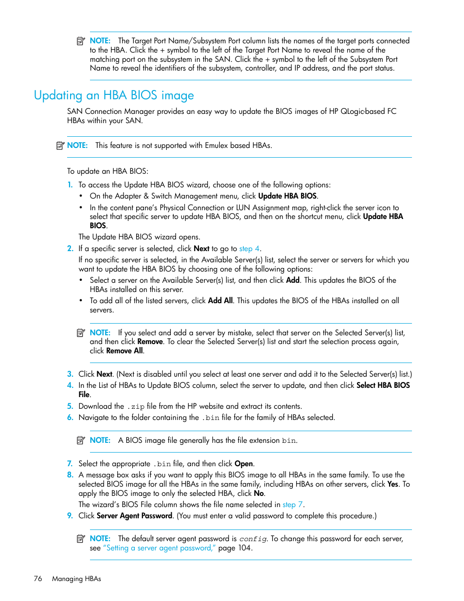 Updating an hba bios image, Updating an hba bios, Image | HP 8.20q Fibre Channel Switch User Manual | Page 76 / 162