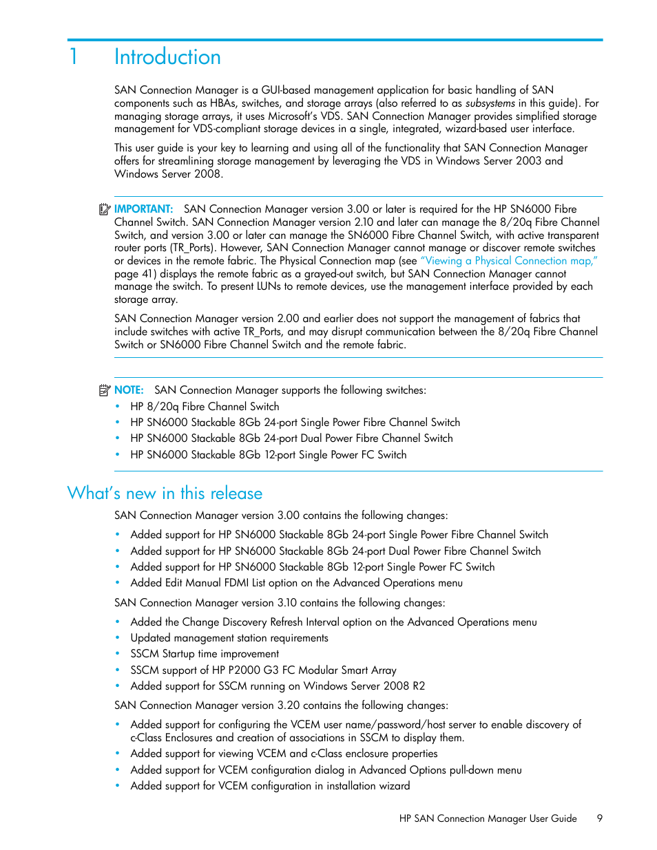 Introduction, What’s new in this release, 1 introduction | 1introduction | HP 8.20q Fibre Channel Switch User Manual | Page 9 / 162