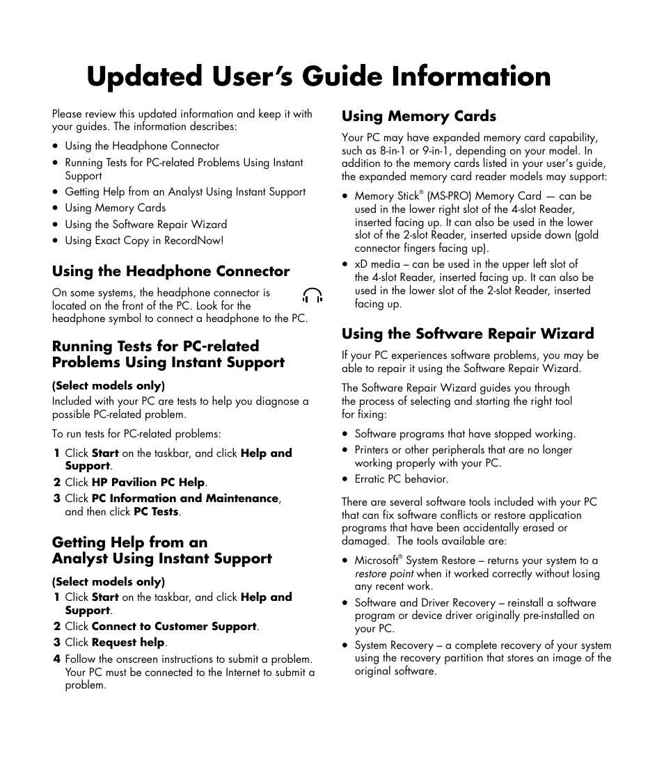 HP Pavilion a527x Desktop PC User Manual | 2 pages