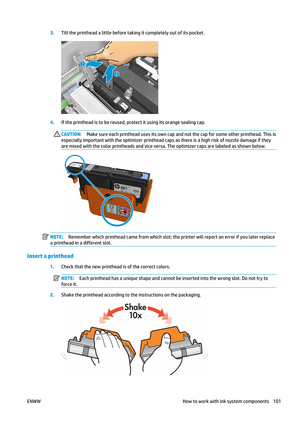 Insert a printhead | HP Latex 3000 Printer User Manual | Page 107 / 312