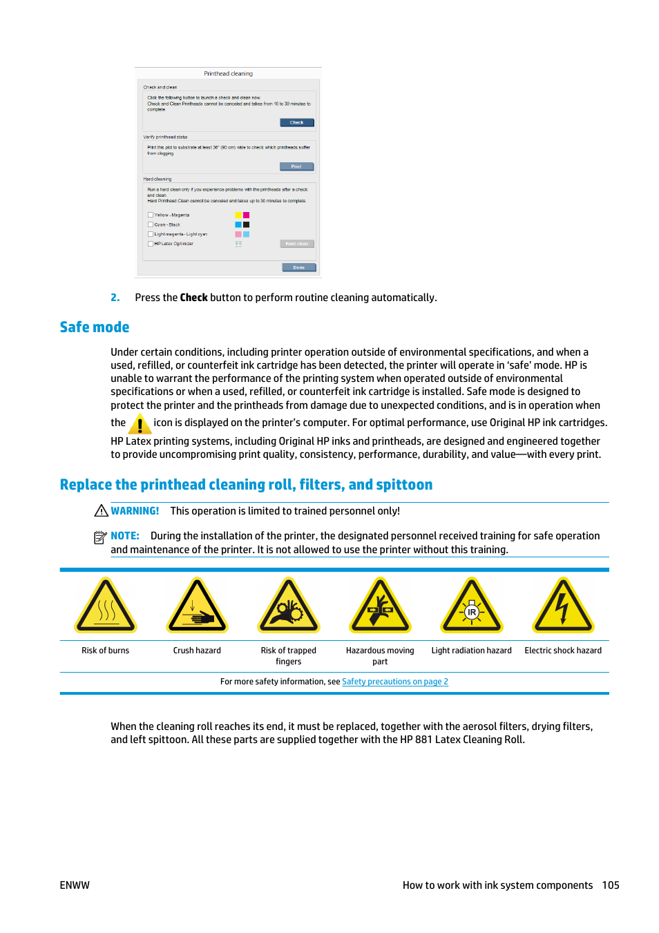 Safe mode | HP Latex 3000 Printer User Manual | Page 111 / 312