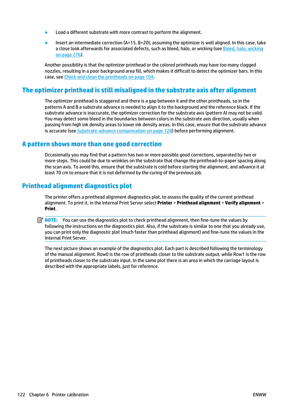 A pattern shows more than one good correction, Printhead alignment diagnostics plot | HP Latex 3000 Printer User Manual | Page 128 / 312