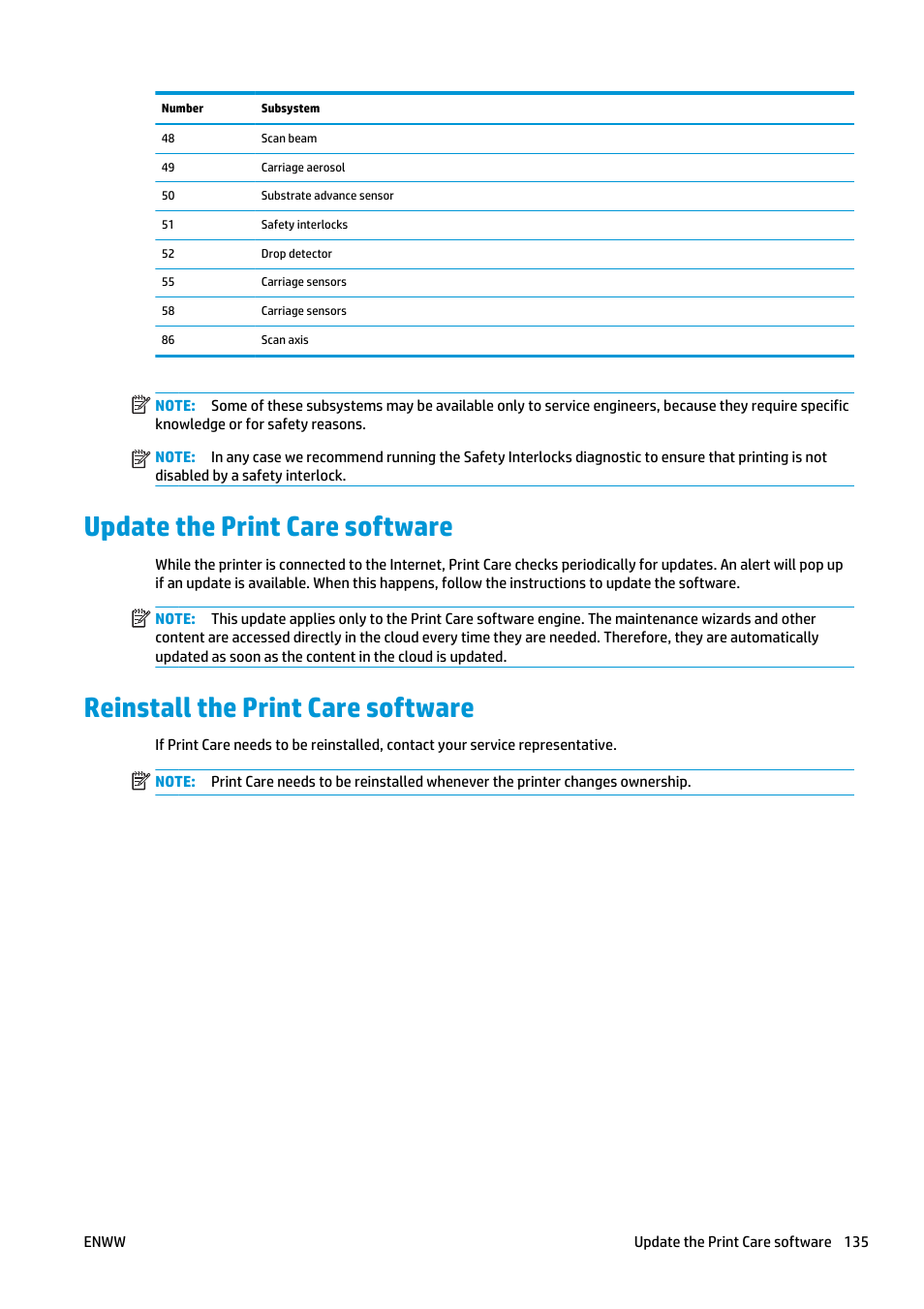 Update the print care software, Reinstall the print care software | HP Latex 3000 Printer User Manual | Page 141 / 312