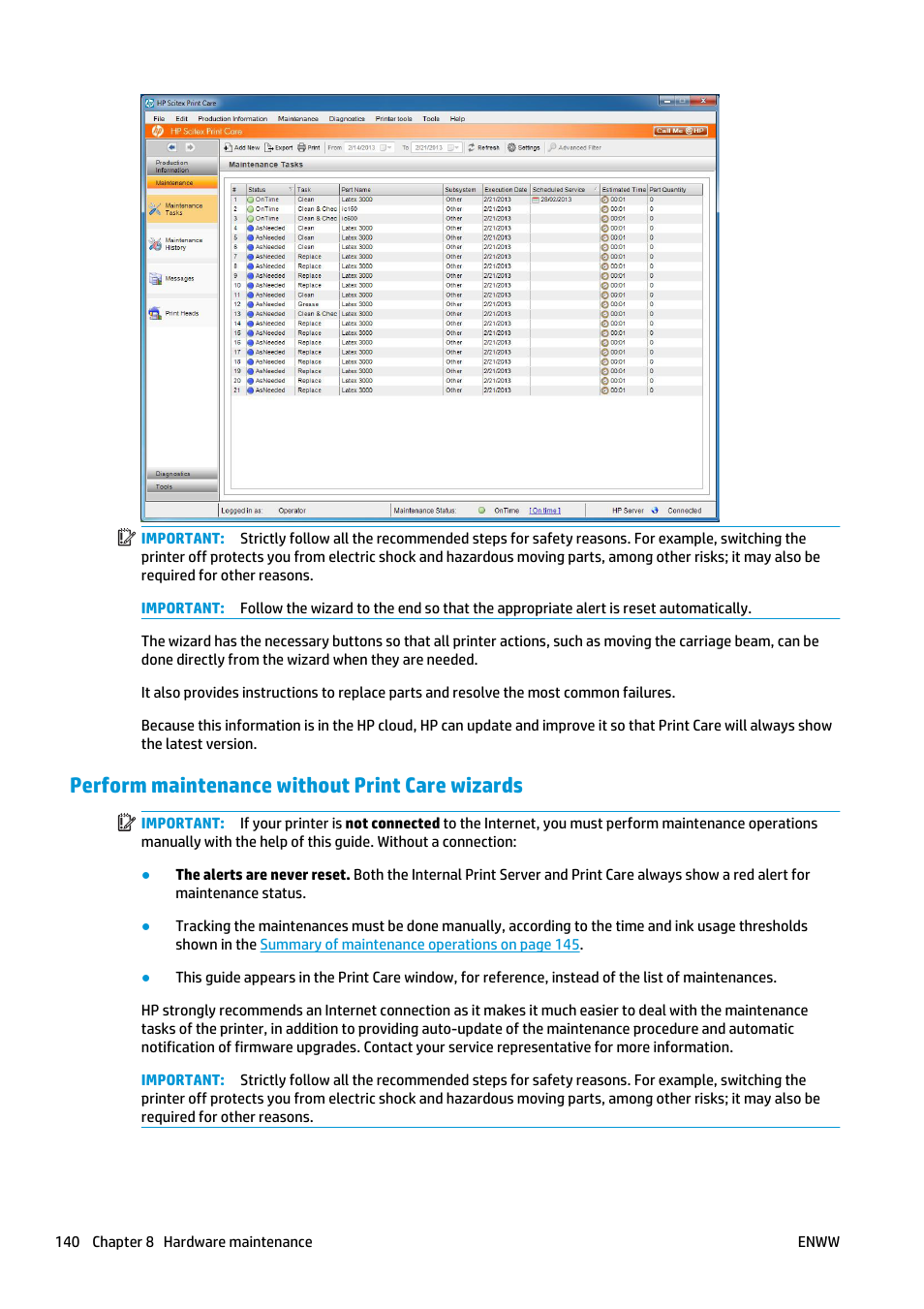 Perform maintenance without print care wizards | HP Latex 3000 Printer User Manual | Page 146 / 312