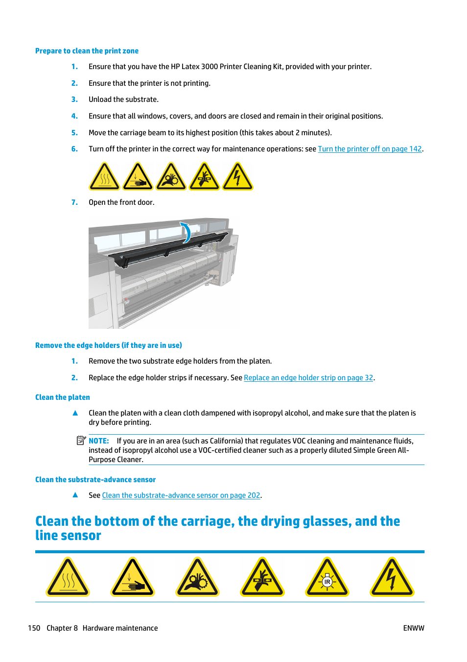 And the line sensor (see, Clean the bottom of | HP Latex 3000 Printer User Manual | Page 156 / 312