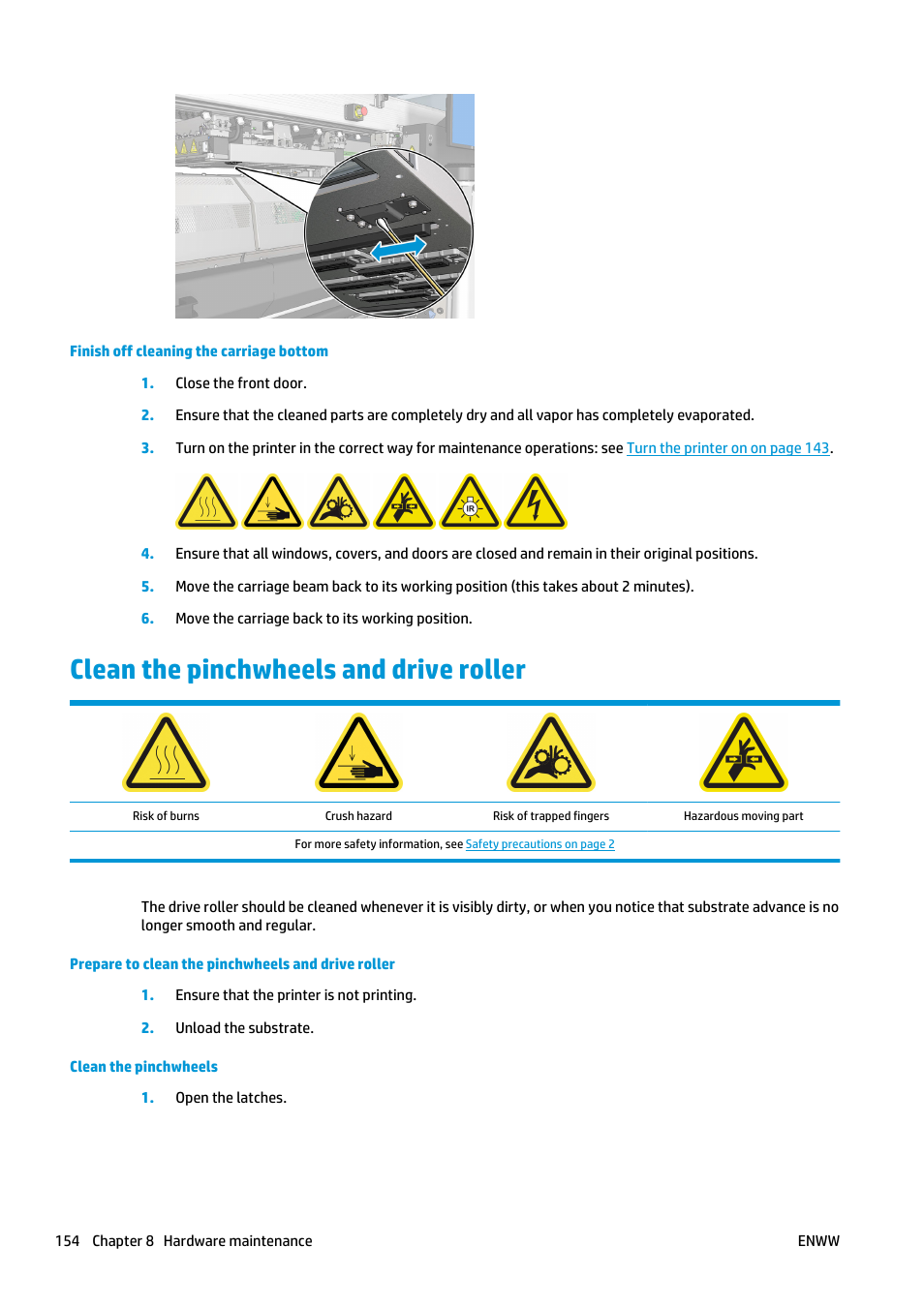 Clean the pinchwheels and drive roller | HP Latex 3000 Printer User Manual | Page 160 / 312