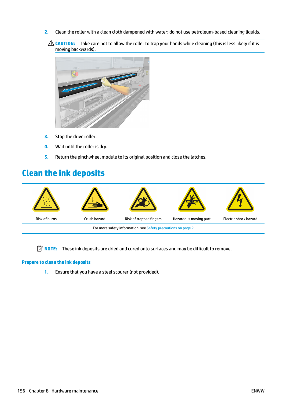 Clean the ink deposits | HP Latex 3000 Printer User Manual | Page 162 / 312
