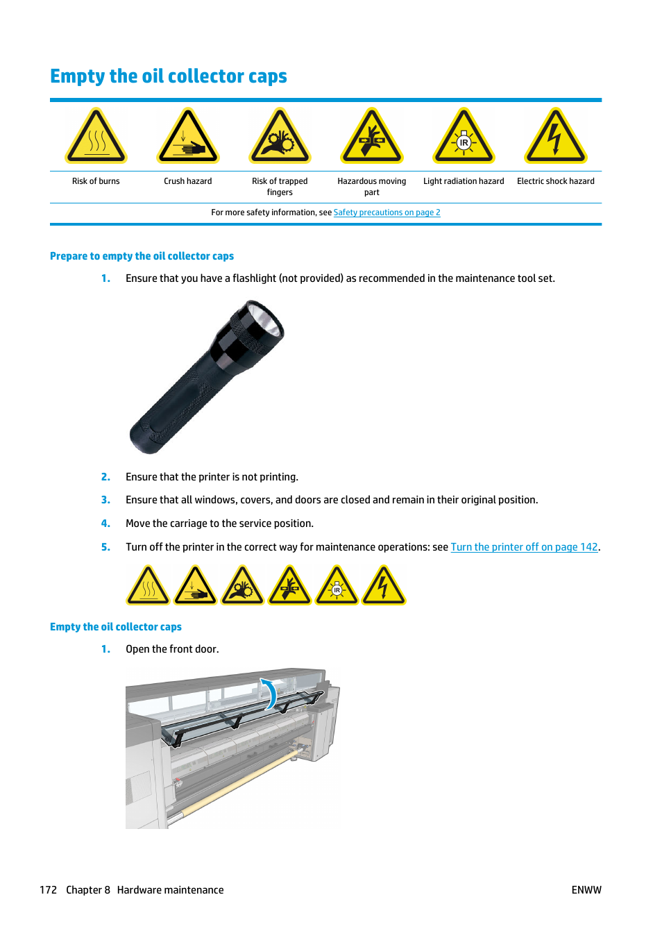 Empty the oil collector caps | HP Latex 3000 Printer User Manual | Page 178 / 312