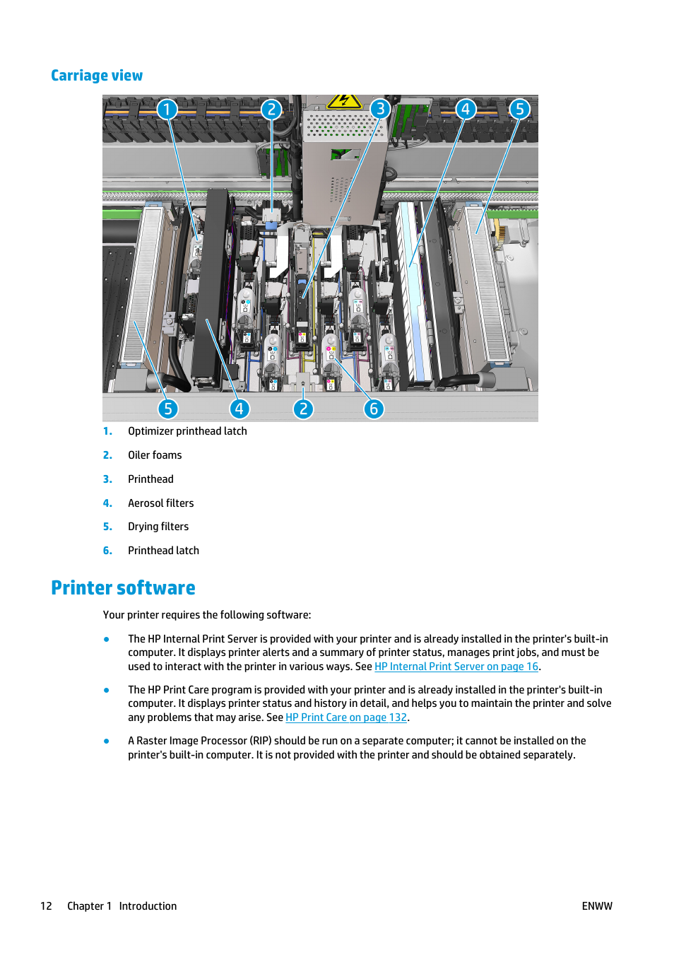 Carriage view, Printer software | HP Latex 3000 Printer User Manual | Page 18 / 312