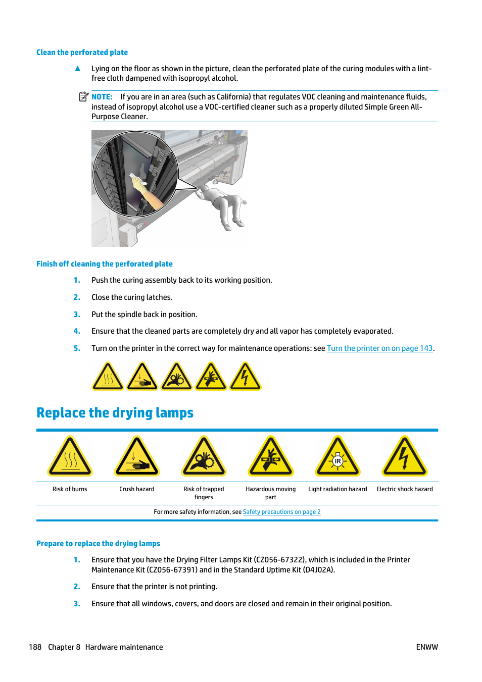 Replace the drying lamps | HP Latex 3000 Printer User Manual | Page 194 / 312