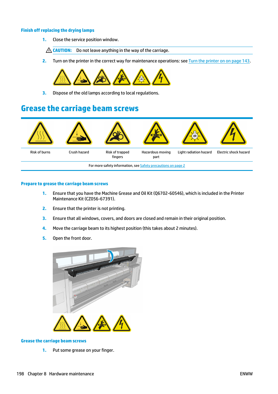 Grease the carriage beam screws | HP Latex 3000 Printer User Manual | Page 204 / 312