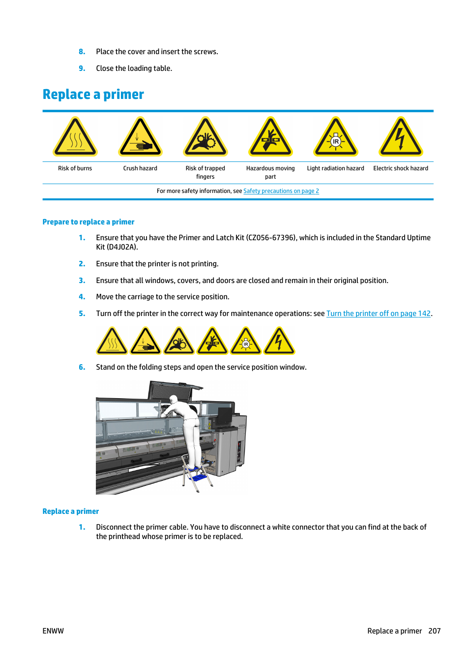 Replace a primer | HP Latex 3000 Printer User Manual | Page 213 / 312