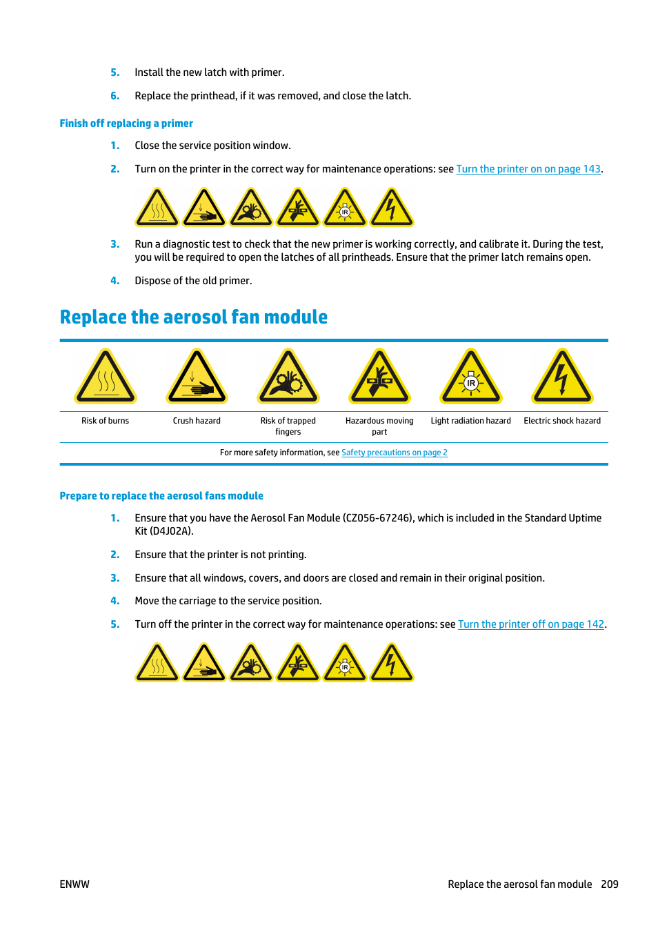 Replace the aerosol fan module | HP Latex 3000 Printer User Manual | Page 215 / 312