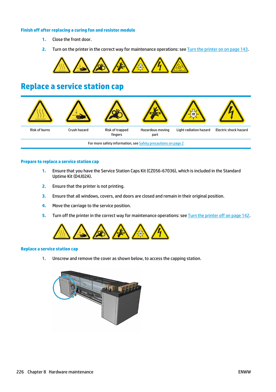 Replace a service station cap | HP Latex 3000 Printer User Manual | Page 232 / 312