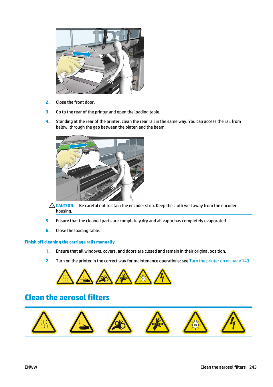Clean the aerosol filters | HP Latex 3000 Printer User Manual | Page 249 / 312