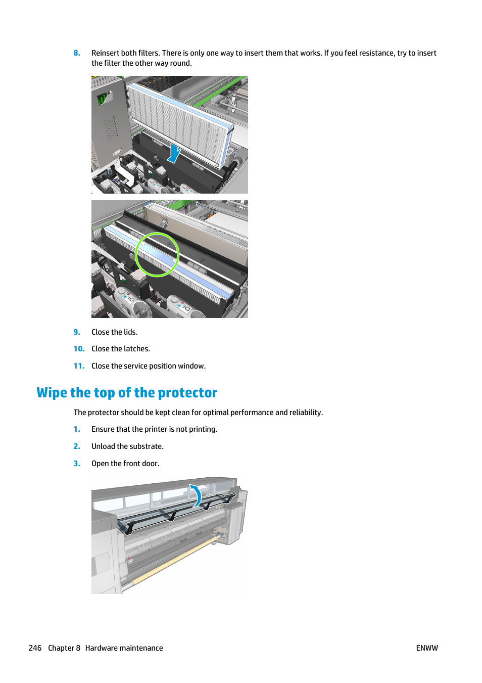 Wipe the top of the protector | HP Latex 3000 Printer User Manual | Page 252 / 312