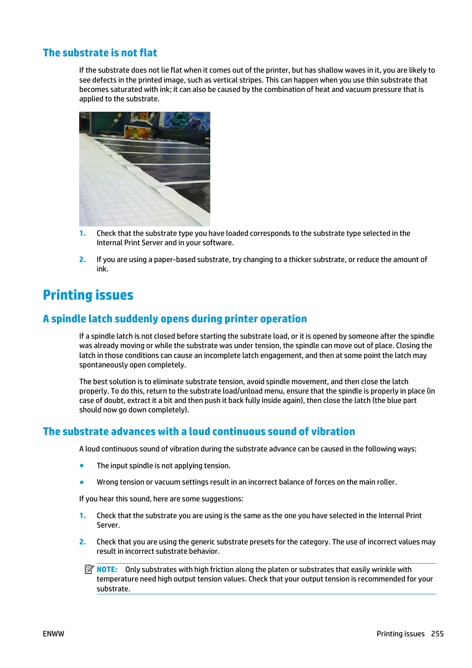 The substrate is not flat, Printing issues | HP Latex 3000 Printer User Manual | Page 261 / 312