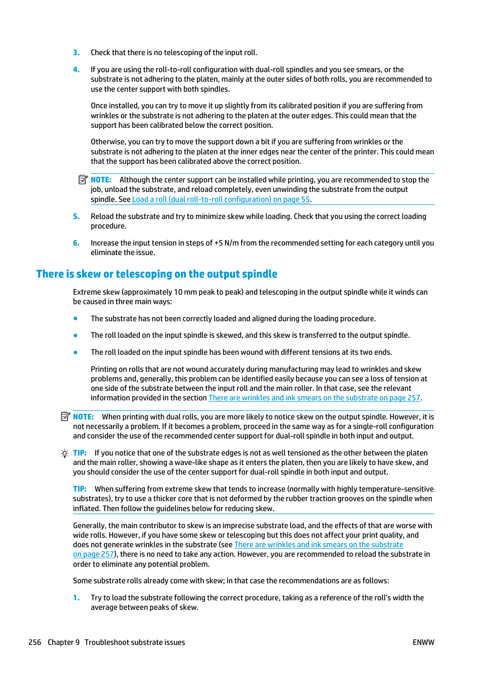 There is skew or telescoping on the output spindle | HP Latex 3000 Printer User Manual | Page 262 / 312