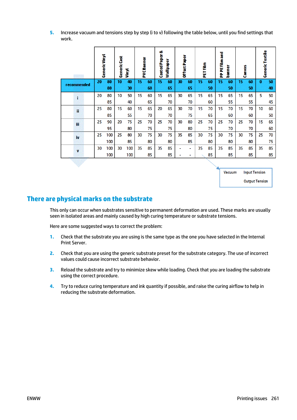 There are physical marks on the substrate | HP Latex 3000 Printer User Manual | Page 267 / 312
