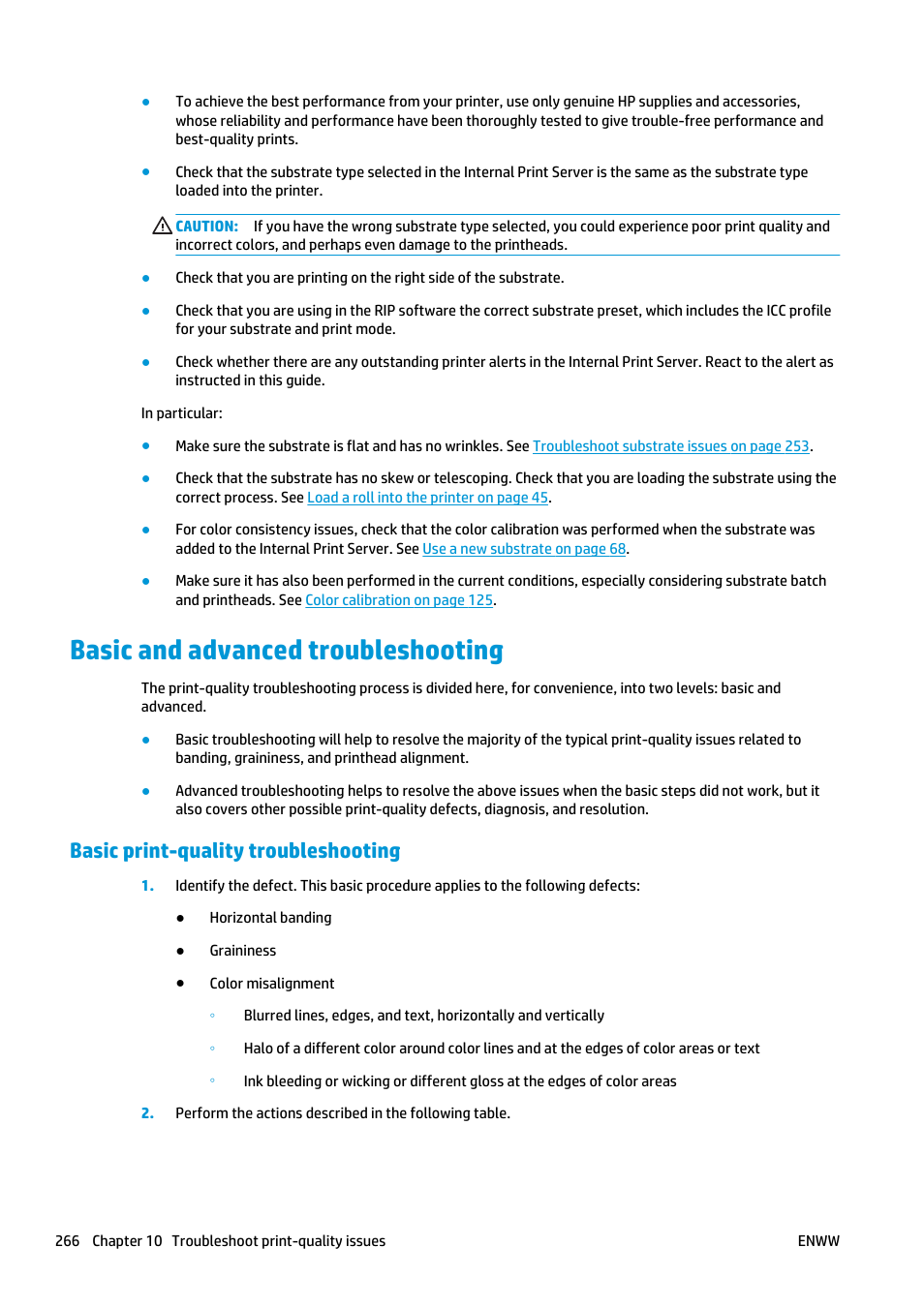 Basic and advanced troubleshooting, Basic print-quality troubleshooting | HP Latex 3000 Printer User Manual | Page 272 / 312