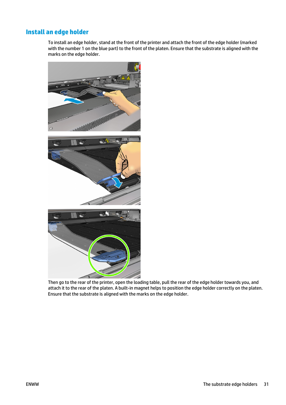 Install an edge holder | HP Latex 3000 Printer User Manual | Page 37 / 312