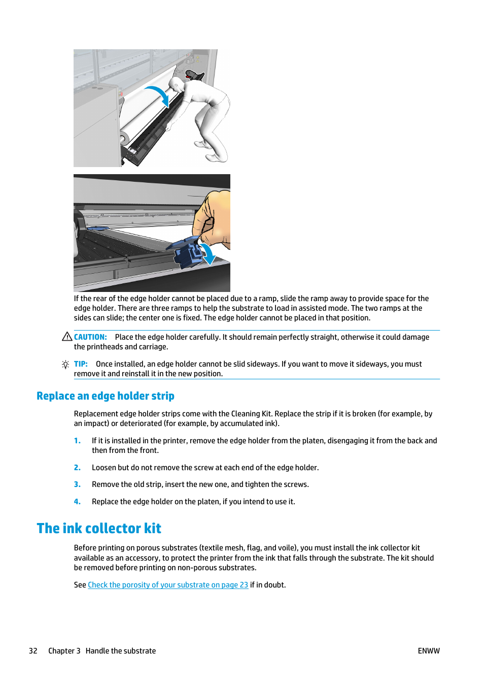 Replace an edge holder strip, The ink collector kit | HP Latex 3000 Printer User Manual | Page 38 / 312