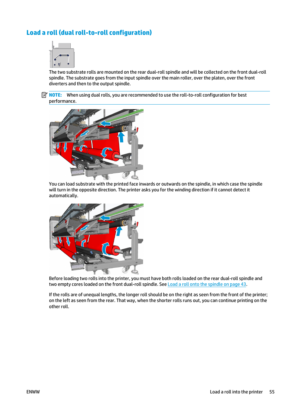Load a roll (dual roll-to-roll configuration) | HP Latex 3000 Printer User Manual | Page 61 / 312